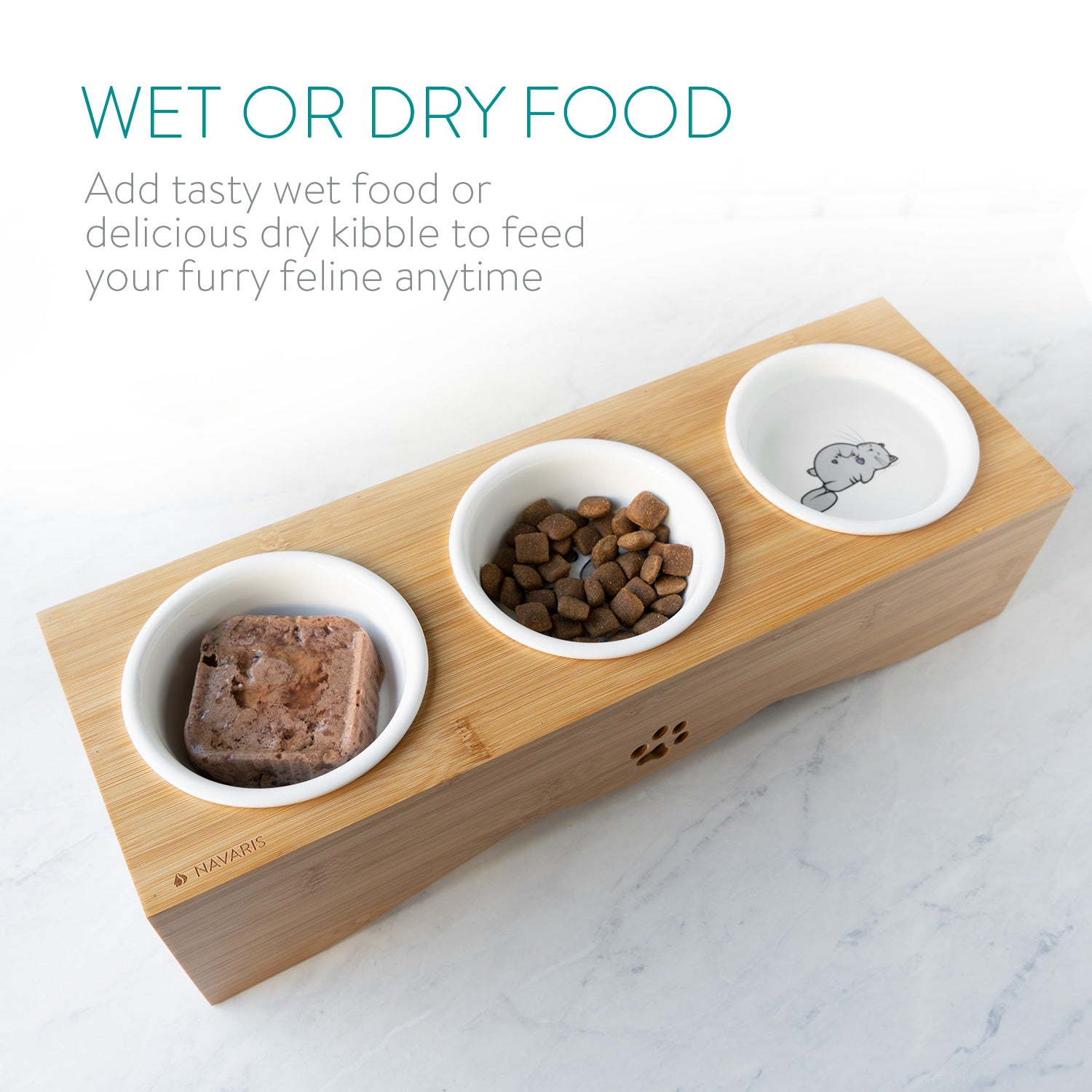 Navaris Raised Pet Bowls Stand - Ανυψωμένα Μπολ Φαγητού με Ξύλινη Βάση για Κατοικίδια - 130 ml - Wood - 50174.03