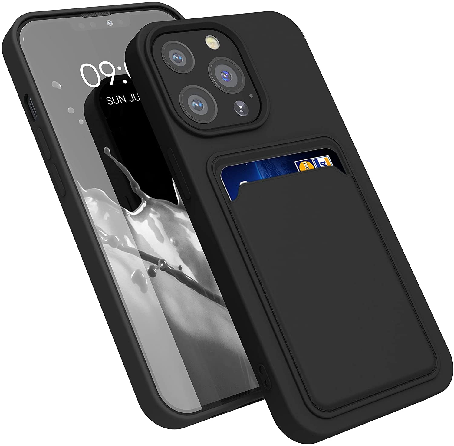 KW iPhone 13 Pro Θήκη Σιλικόνης TPU με Υποδοχή για Κάρτα - Black - 55969.01