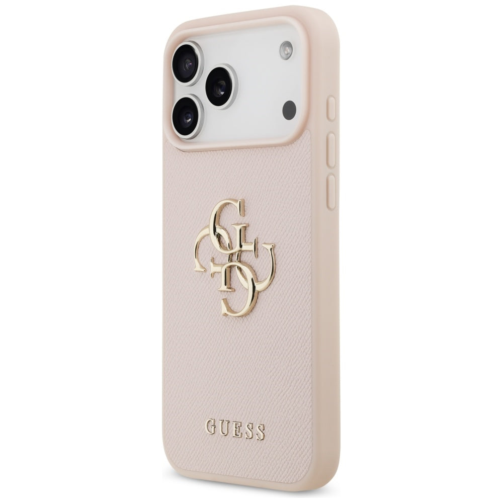 Guess iPhone 17 Pro Max - Grained Big 4G and Classic Logo - Σκληρή Θήκη με Επένδυση από Οικολογικό Δέρμα - Pink - GUHCP17XPGT4MBP