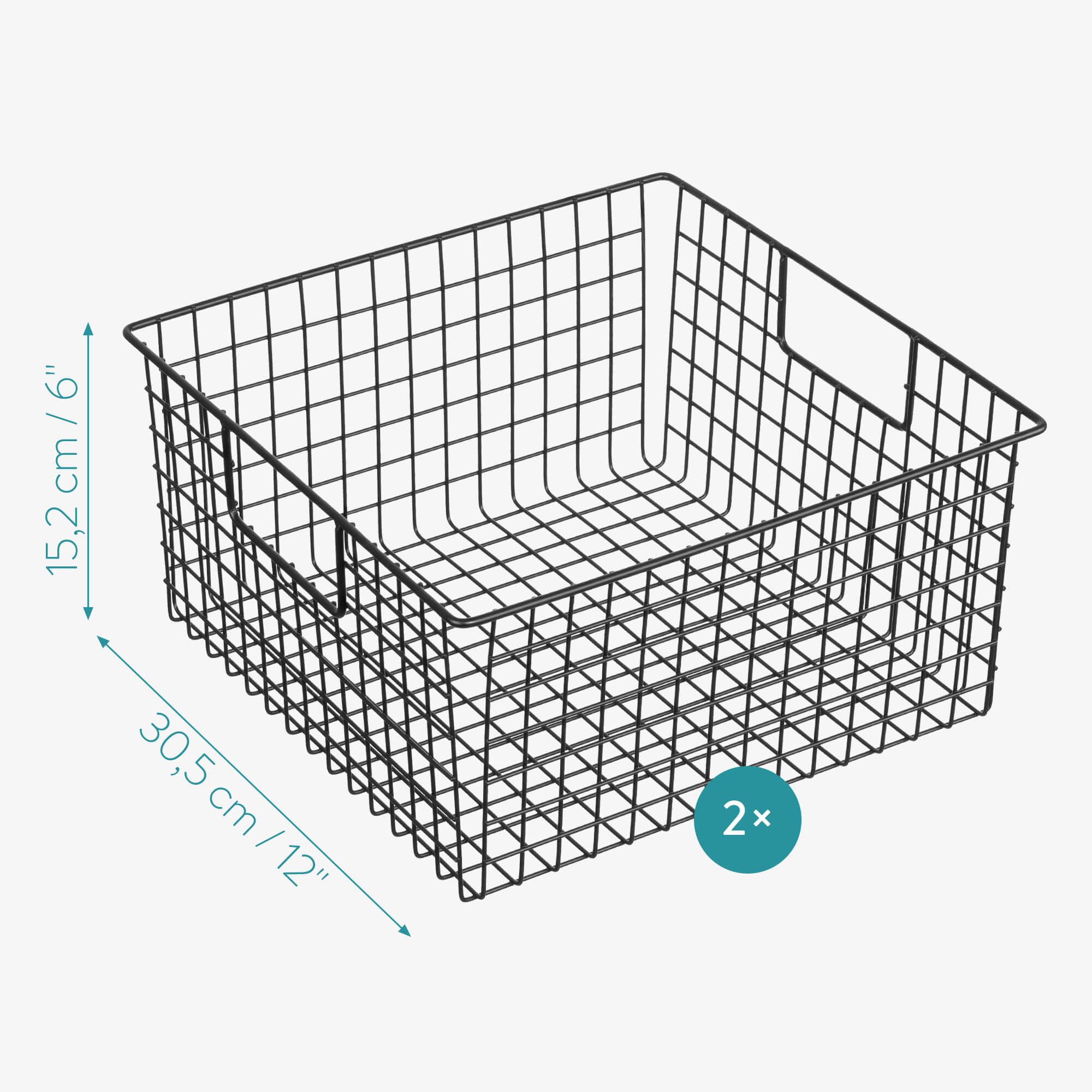Navaris Σετ με 2 Μεταλλικά Καλάθια Αποθήκευσης - 30,5 x 30,5 x 15,2 cm - Black - 54570.01