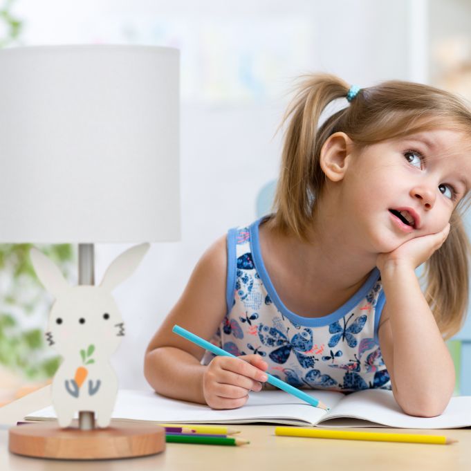 Relaxdays Παιδικό Φωτιστικό με Ξύλινη Βάση Λαγουδάκι - White - 4052025280468