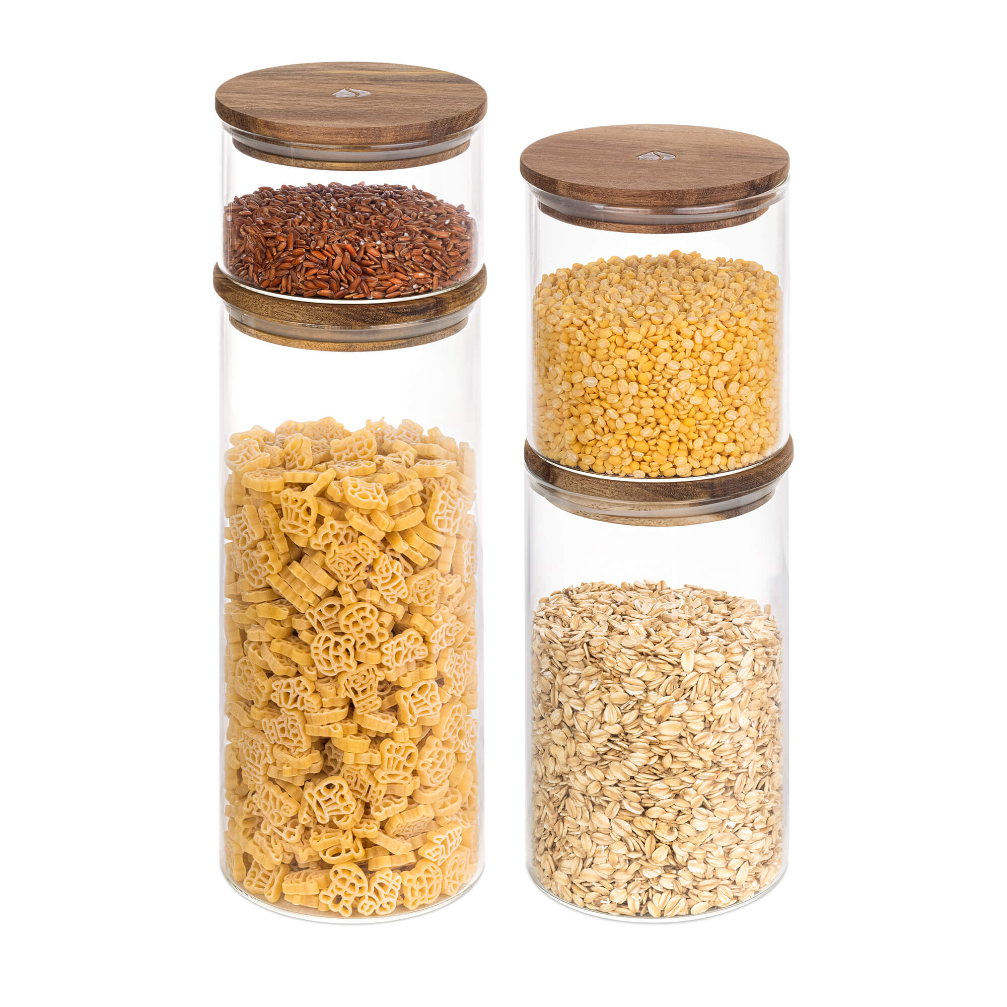 Navaris Σετ με 4 Γυάλινα Βάζα Αποθήκευσης - Round - Acacia Wood - Διάφανα - 54691.02.04