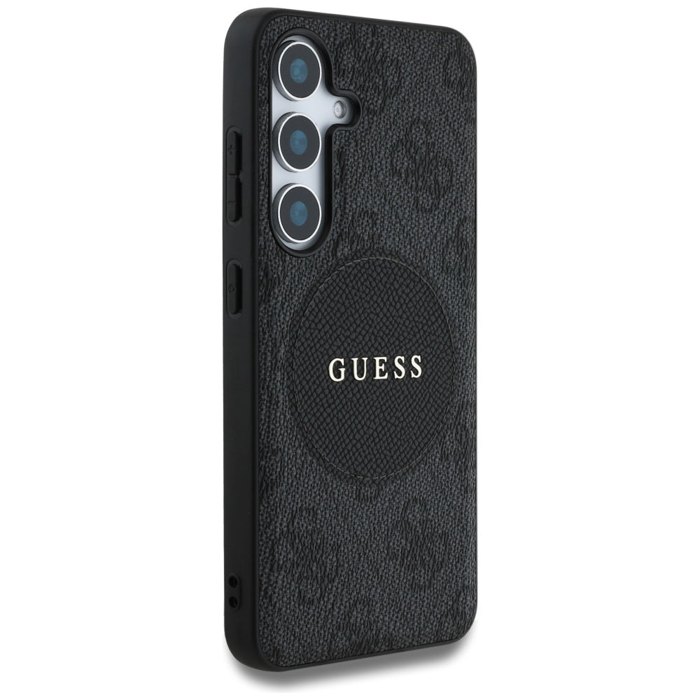 Guess Samsung Galaxy S25 Plus - 4G Round Patch Classic Logo - Θήκη με Επένδυση Συνθετικού Δέρματος και MagSafe - Black - GUHMS25MP4PGRSGK