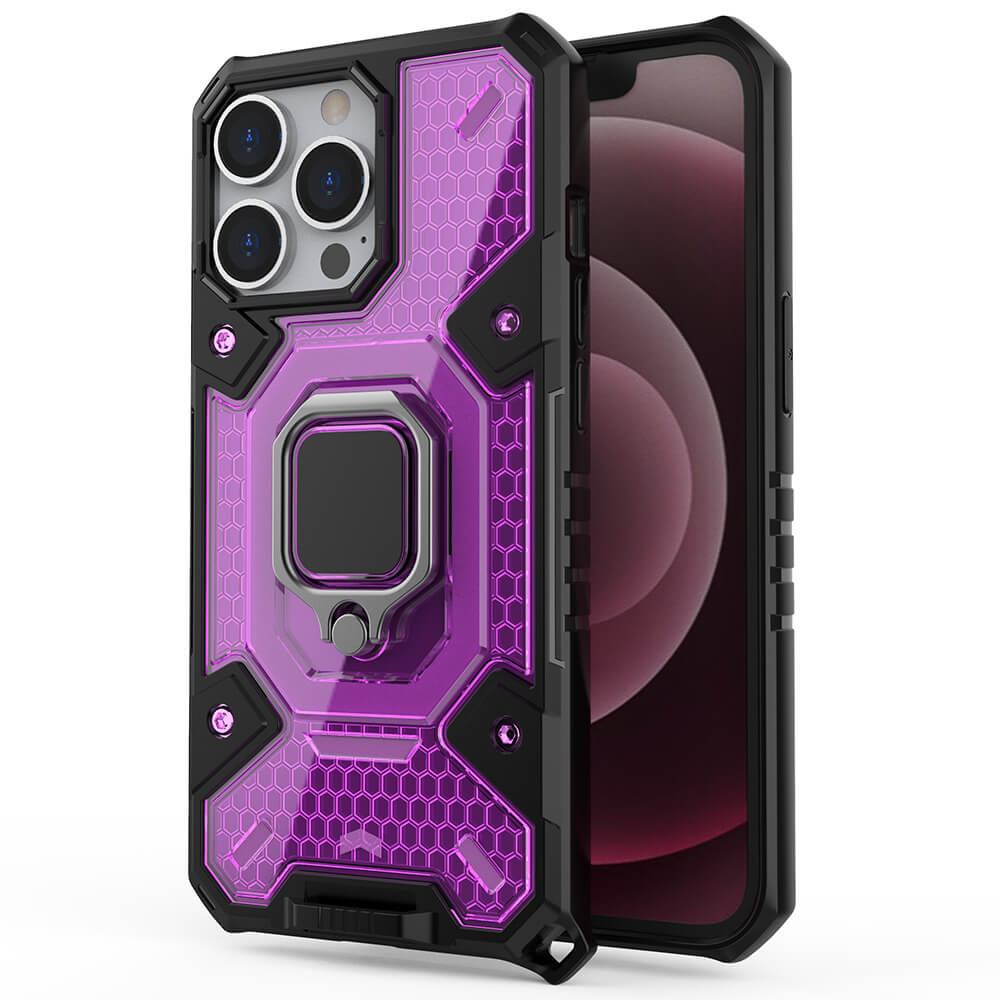 Techsuit iPhone 13 Pro Max Honeycomb Armor Σκληρή Θήκη με Πλαίσιο Σιλικόνης και Δαχτυλίδι Συγκράτησης - Rose Violet