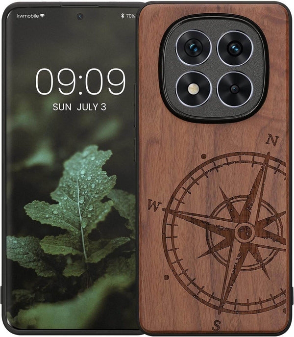 KW Xiaomi Redmi Note 14 Pro+ 5G Θήκη από Φυσικό Ξύλο - Design Compass Vintage - Dark Brown