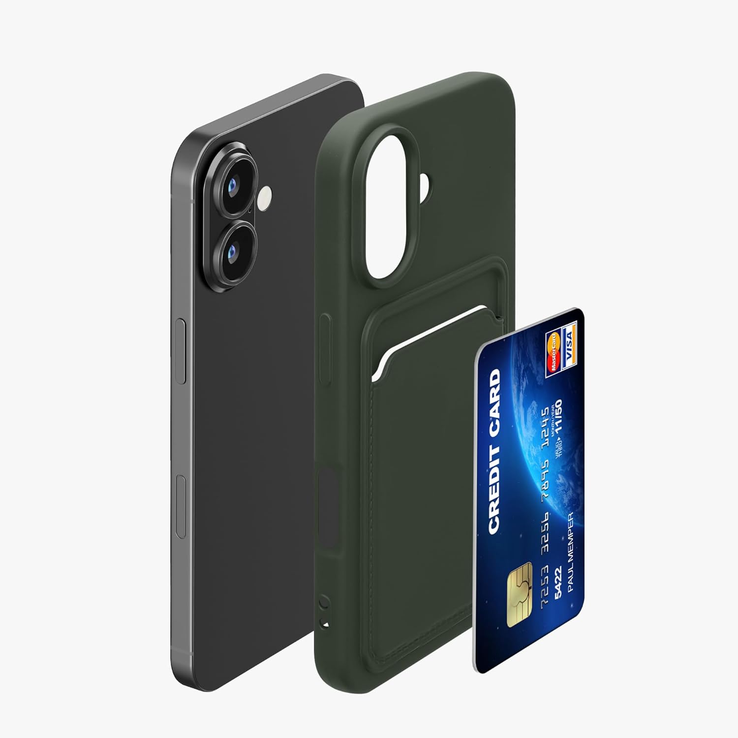 KW iPhone 16 Θήκη Σιλικόνης TPU με Υποδοχή για Κάρτα - Dark Green