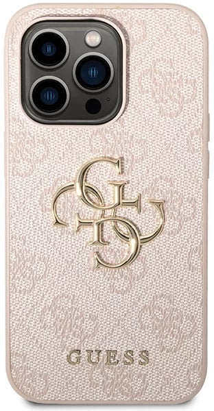 Guess iPhone 15 Pro Max - 4G Big Metal Logo Θήκη με Επένδυση Συνθετικού Δέρματος - Pink - GUHCP15X4GMGPI