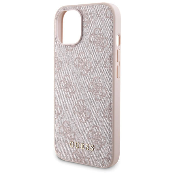 Guess iPhone 15 - 4G Metal Logo Σετ MagSafe Σκληρή Θήκη με Επένδυση Συνθετικού Δέρματος και Powerbank 5000mAh - Pink - GUBPM5P15S4GEMGP