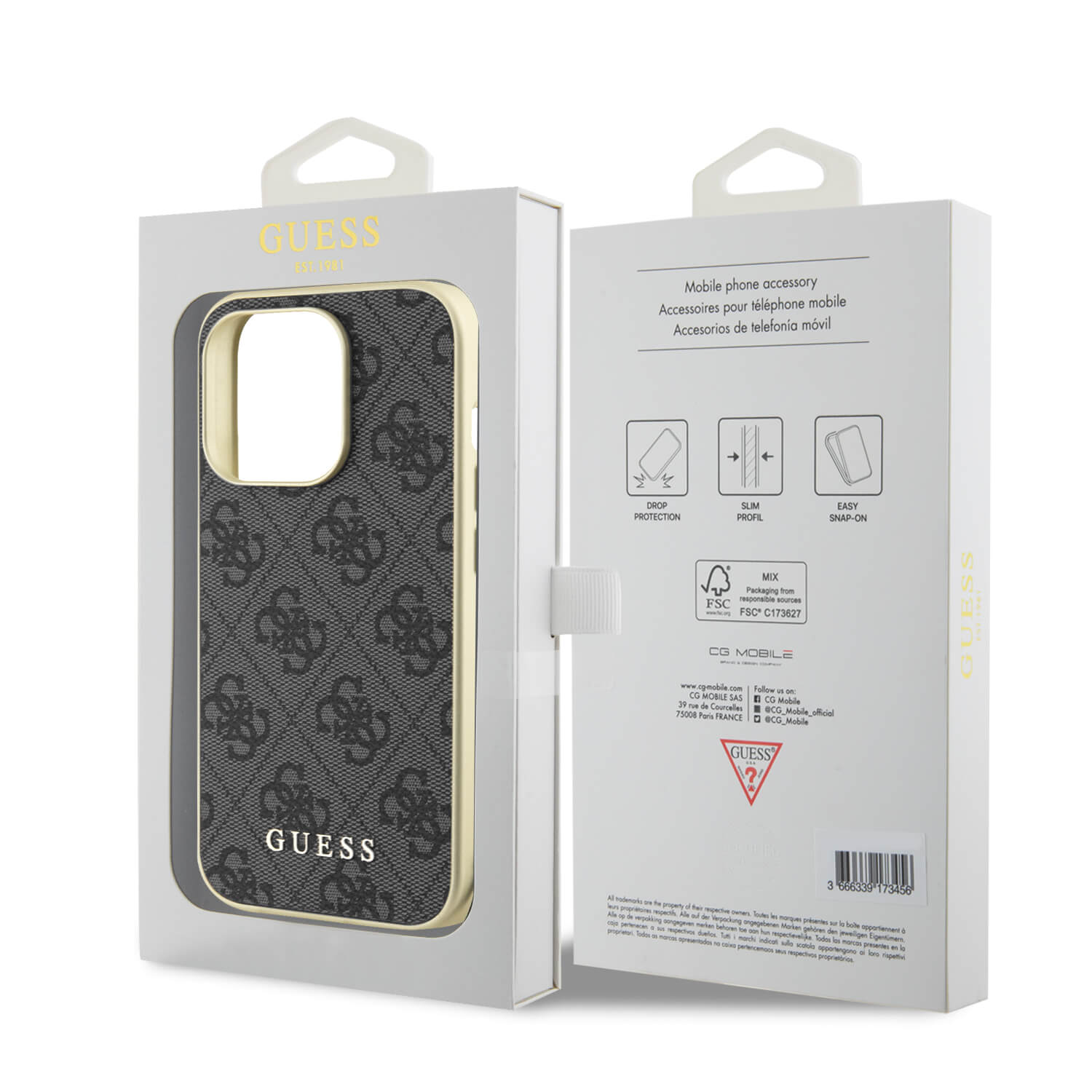 Guess iPhone 15 Pro - 4G Charms Collection Θήκη με Επένδυση Συνθετικού Δέρματος - Grey - GUHCP15LGF4GGR