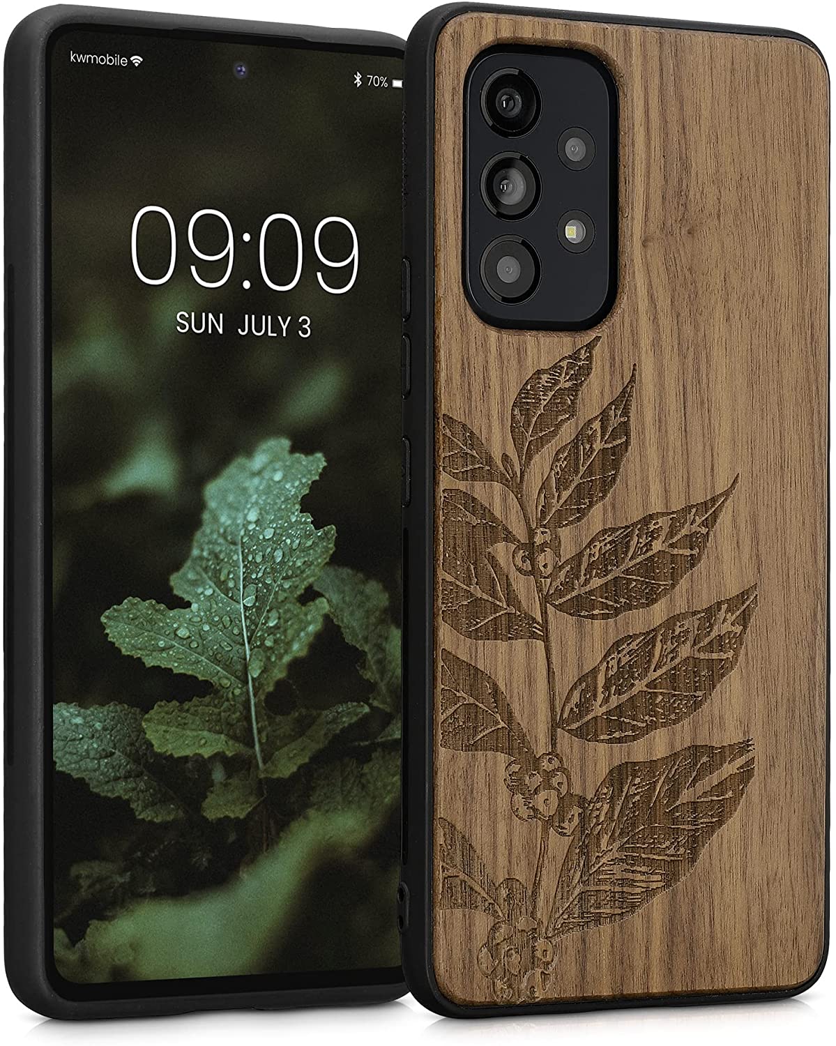 KW Samsung Galaxy A53 5G Θήκη από Φυσικό Ξύλο Design Leaves and Berries - Dark Brown - 58317.07