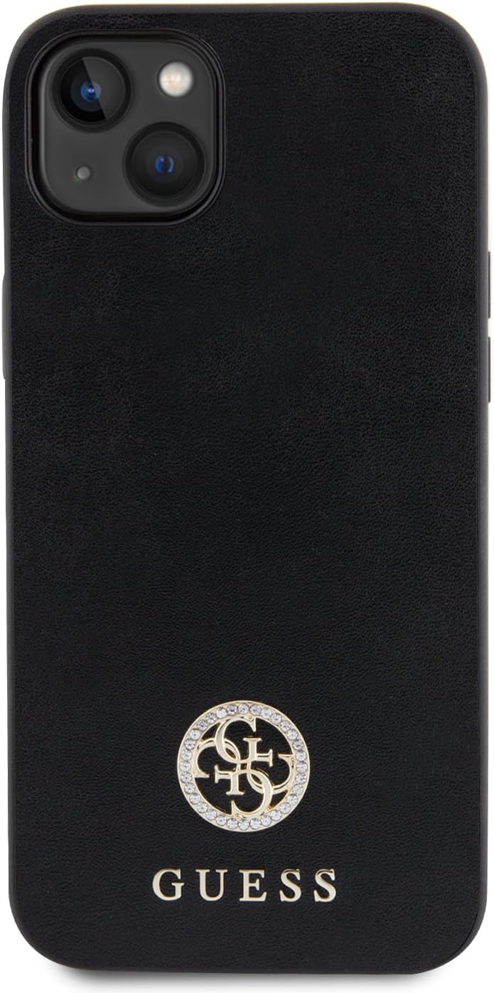 Guess iPhone 15 Plus 4G Strass Metal Logo Θήκη με Επένδυση Συνθετικού Δέρματος - Black - GUHCP15MPS4DGPK