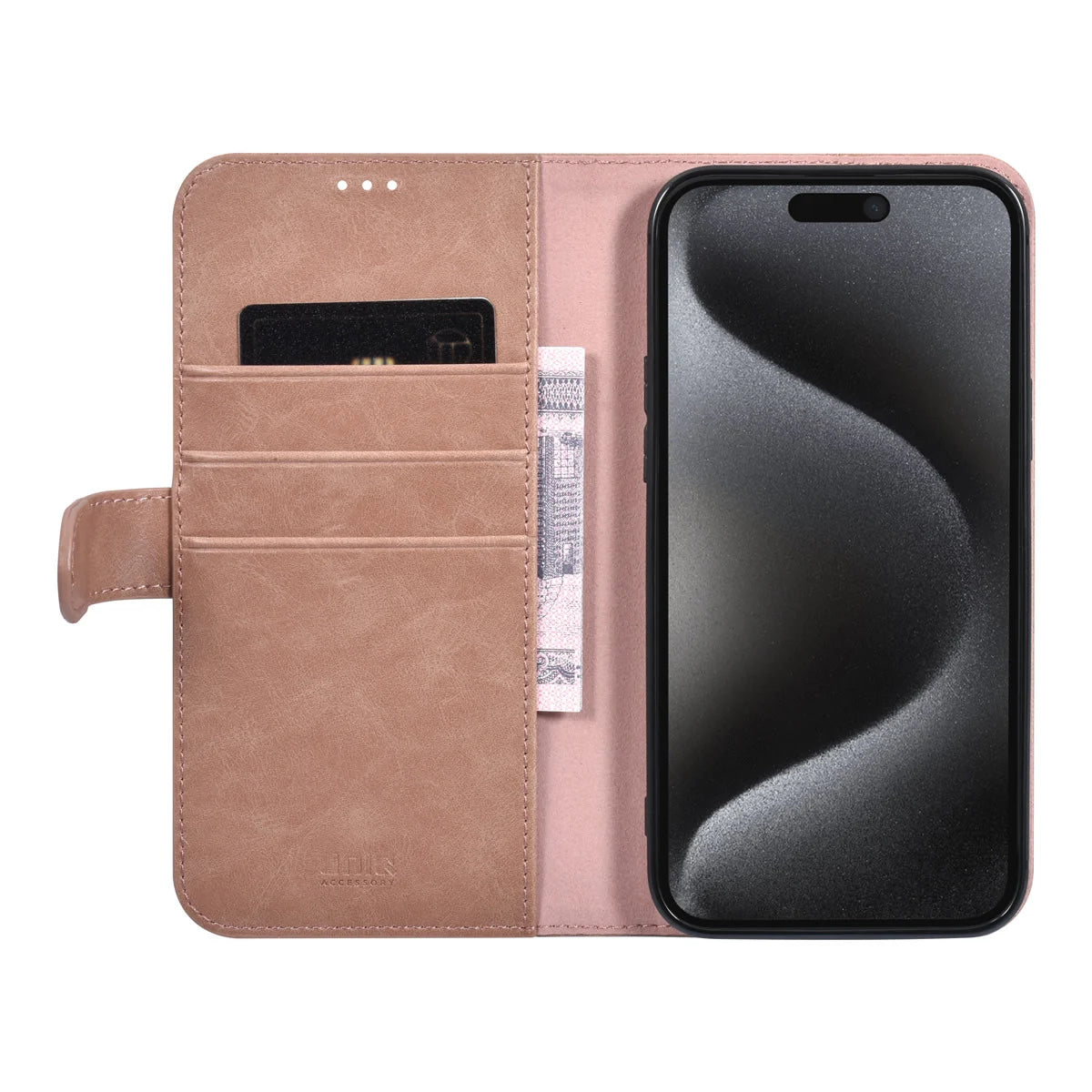 Tuniq iPhone 15 Pro Max - Θήκη Πορτοφόλι από Δερματίνη με Stand - Ροζ