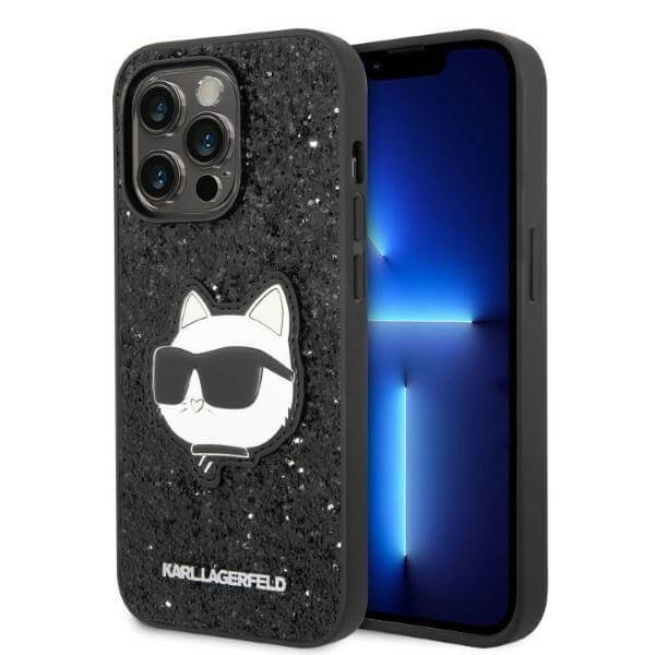 Karl Lagerfeld iPhone 14 Pro - Glitter Choupette Patch Σκληρή Θήκη με Πλαίσιο Σιλικόνης - Black - KLHCP14LG2CPK