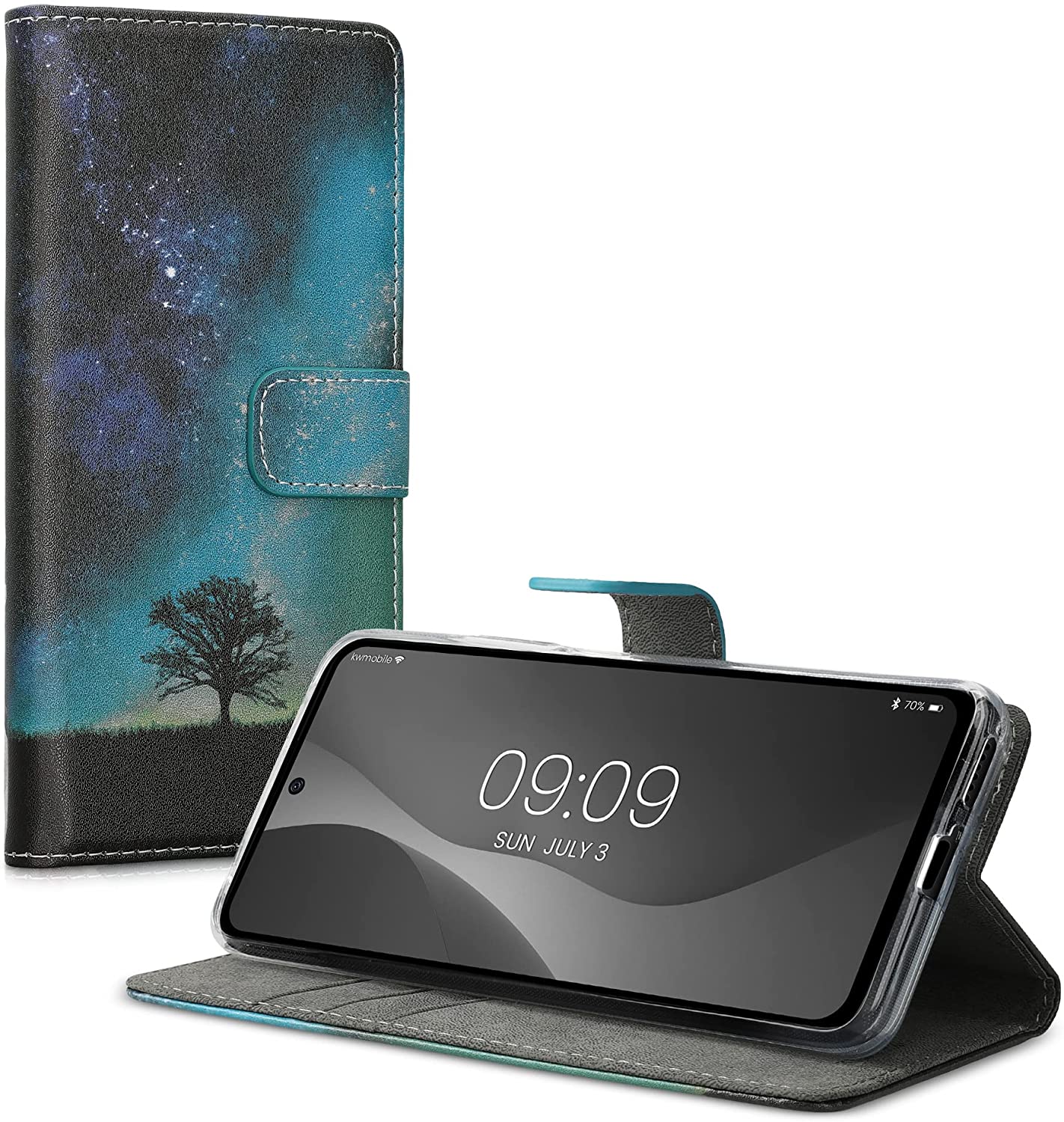 KW Xiaomi Poco X4 Pro 5G Θήκη Πορτοφόλι Stand - Design Cosmic Nature - Blue / Grey / Black - 57986.01