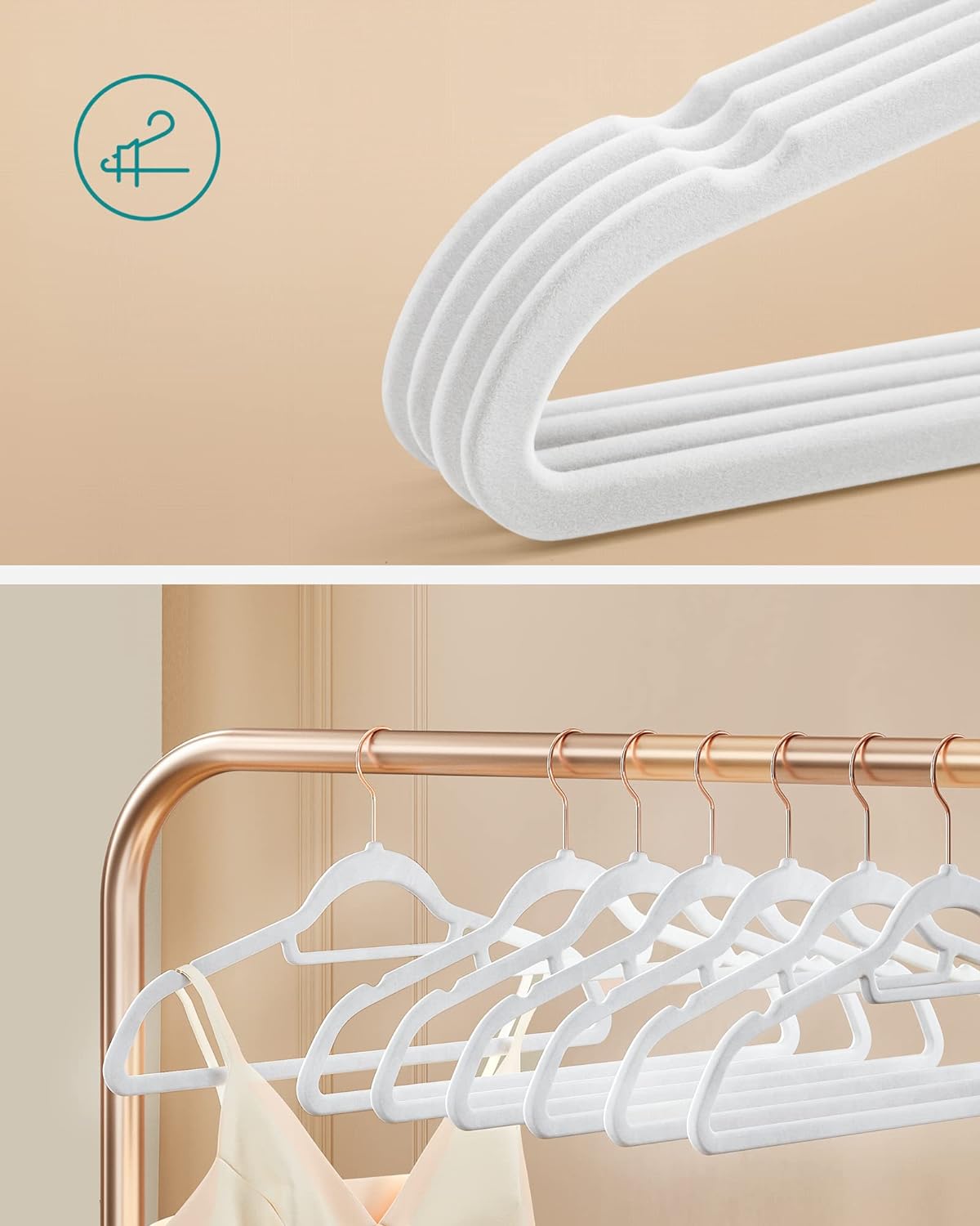 Songmics Σετ με 50 Βελούδινες Κρεμάστρες Ρούχων - Rose Gold / White - CRF021W02