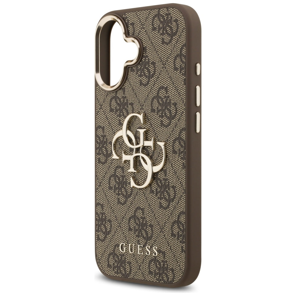 Guess iPhone 17 - 4G Big 4G Classic Logo - Σκληρή Θήκη με Πλαίσιο Σιλικόνης και Επένδυση από Οικολογικό Δέρμα - Brown / Gold - GUHCP17S4GMGCBR