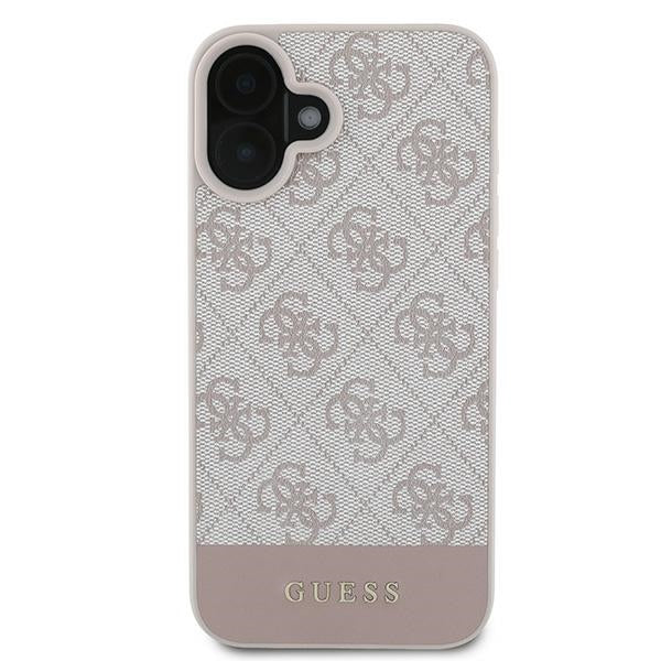 Guess iPhone 16 Plus - 4G Bottom Stripe - Θήκη με Επένδυση Συνθετικού Δέρματος - Pink - GUHCP16MG4GLPI
