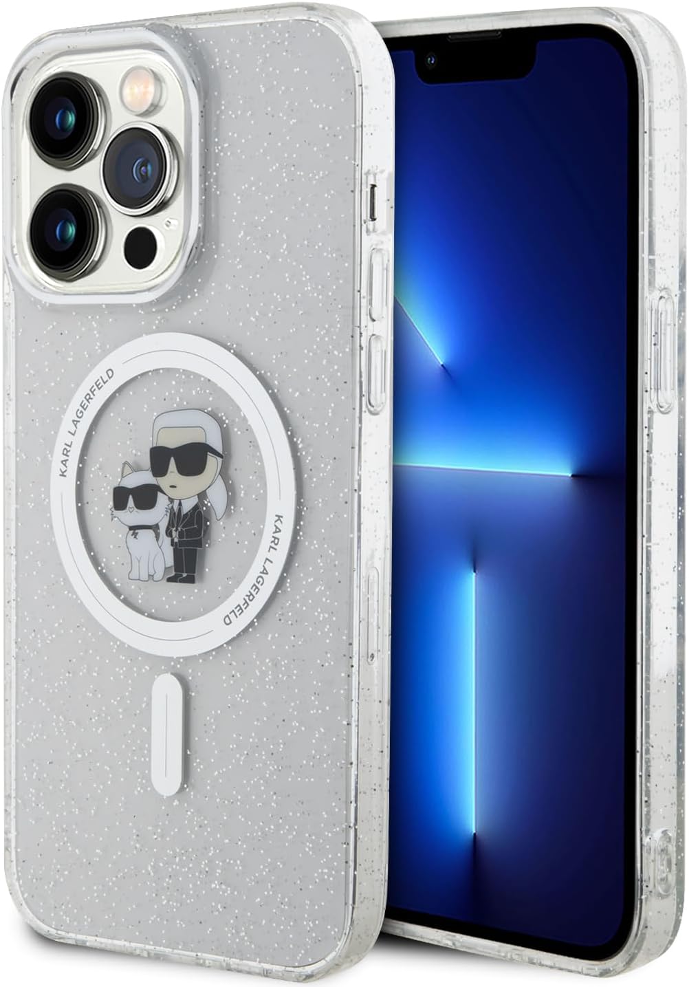 Karl Lagerfeld iPhone 15 Pro Max - Karl and Choupette Glitter Magsafe Σκληρή Θήκη με Πλαίσιο Σιλικόνης και MagSafe - Διάφανη - KLHMP15XHGKCNOT
