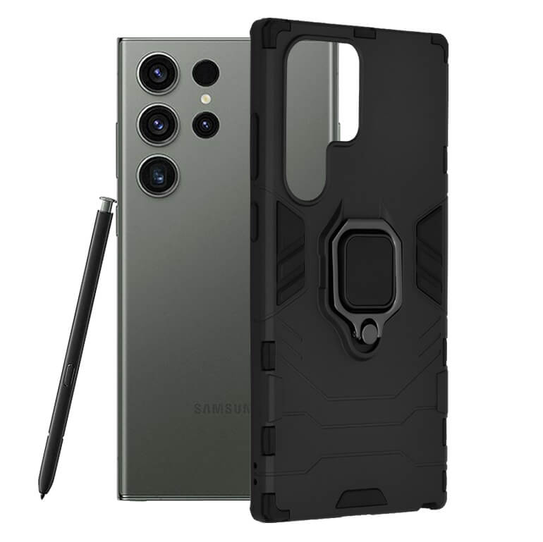 Techsuit Samsung Galaxy S23 Ultra Silicone Shield Σκληρή Θήκη με Δαχτυλίδι Συγκράτησης - Black