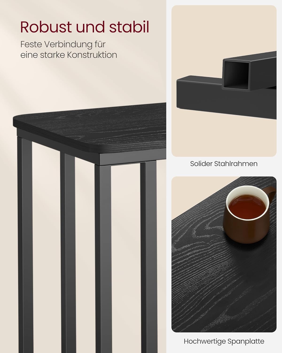 Vasagle Βοηθητικό Τραπέζι με Ροδάκια, Ξύλινη Επιφάνεια και Μεταλλική Βάση - Ebony Black - LNT050B56