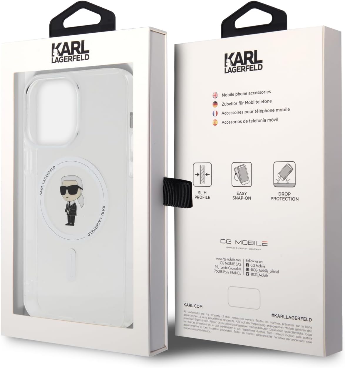 Karl Lagerfeld iPhone 15 Pro Max - IML Ikonik Magsafe Σκληρή Θήκη με Πλαίσιο Σιλικόνης και MagSafe - Διάφανη - KLHMP15XHFCKNOT - likebrands.gr