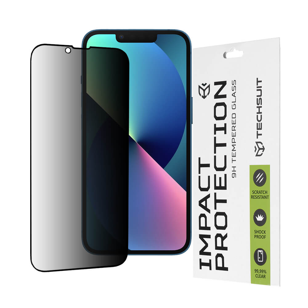 Techsuit iPhone 13 / 13 Pro / 14 / 16e 9H 111D Privacy 0.33mm Full Screen Full Glue Tempered Glass Αντιχαρακτικό Γυαλί Οθόνης - Black