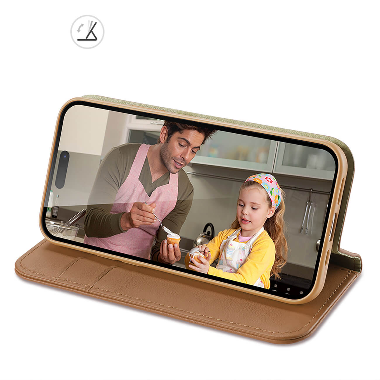 Dux Ducis iPhone 15 Pro Max Hivo Θήκη Πορτοφόλι Stand από Γνήσιο Δέρμα - Brown