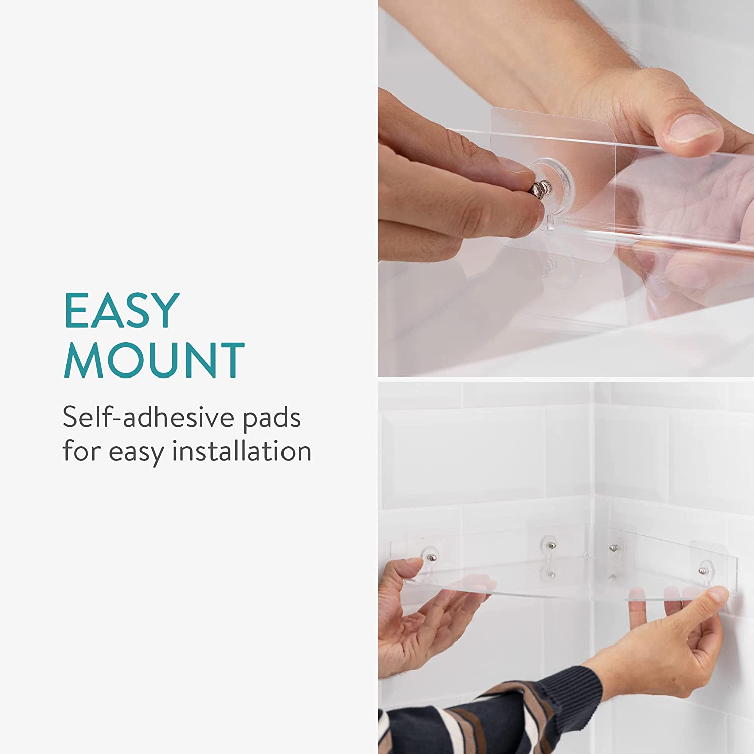 Navaris Σετ με 2 Ακρυλικά Γωνιακά Ράφια Ντουζιέρας με Αυτοκόλλητο - Διάφανα - 58853.01