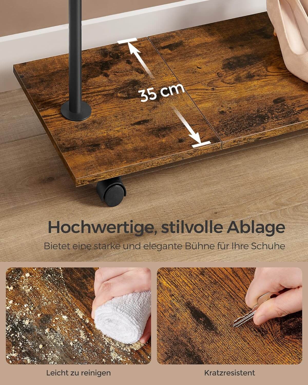 Songmics Τροχήλατη Κρεμάστρα Δαπέδου με 2 Ράγες - Ράγα Ρούχων - 35 x 98.5 x 180.3 cm - Vintage Brown / Ink Black - HSR153B01