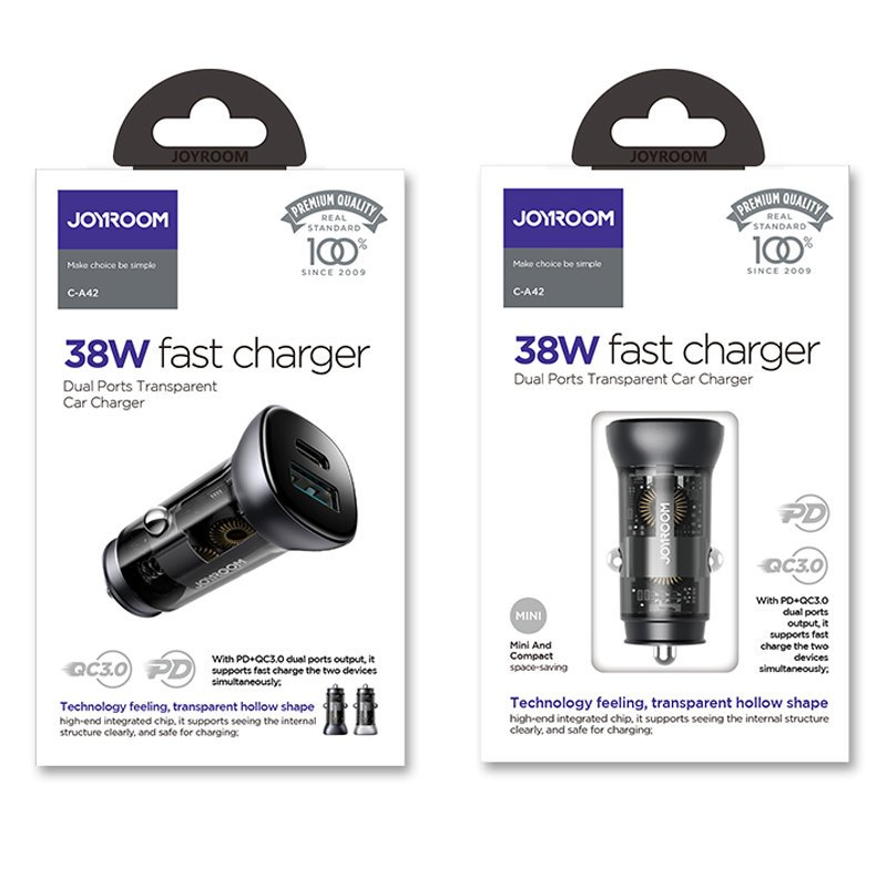 Joyroom C-A42 Φορτιστής Αυτοκινήτου Γρήγορης Φόρτισης με 1 Θύρα USB και 1 Θύρα Type-C 3A PD 38W QC 3.0 - Silver