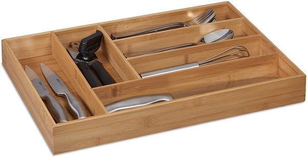 Relaxdays Ξύλινη Θήκη Συρταριού για Μαχαιροπίρουνα με 6 Διαμερίσματα - Natural - 4052025321789