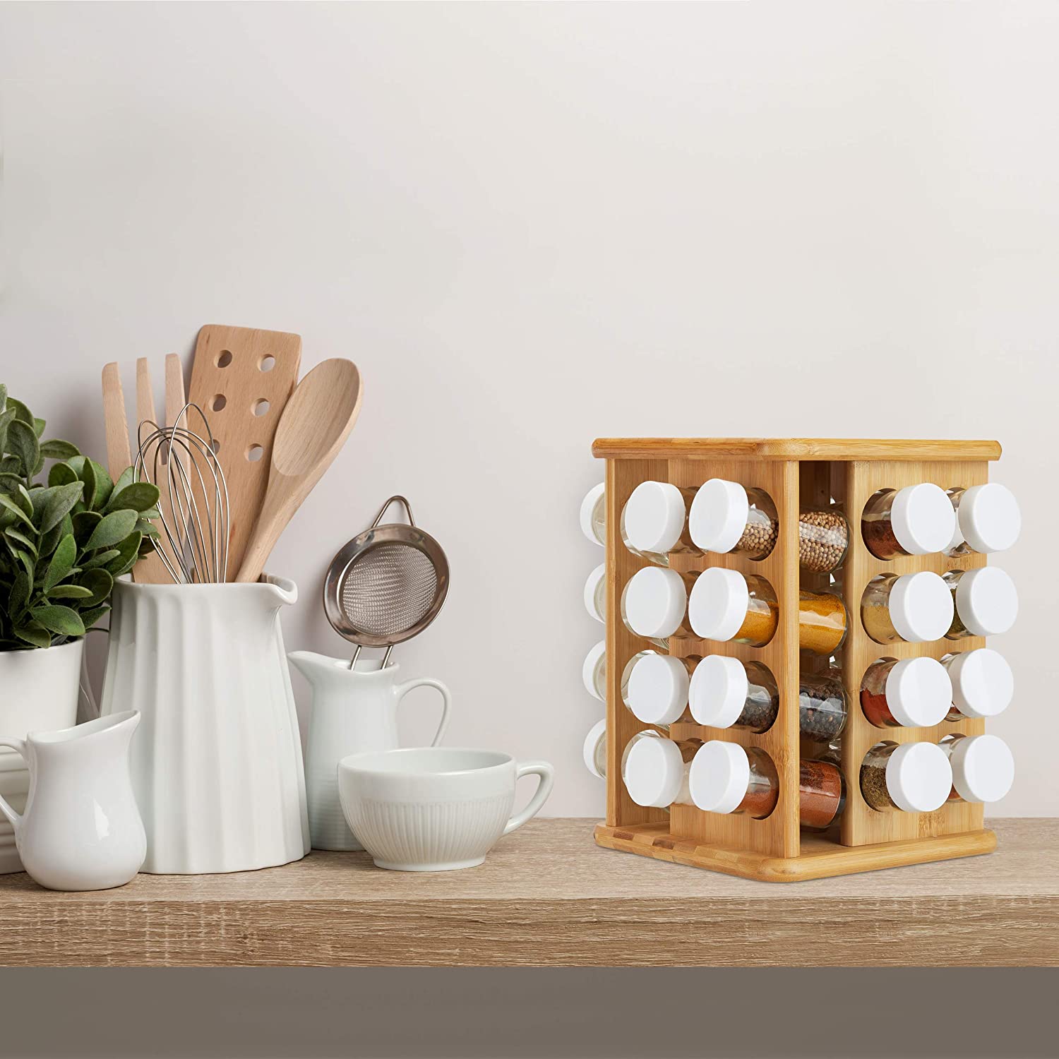 Relaxdays XXL Καρουζέλ Μπαχαρικών από Μπαμπού με 32 Δοχεία - Natural - 4052025242091