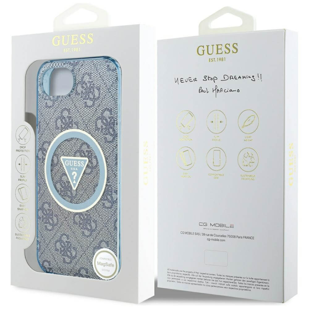 Guess iPhone 16e - IML Metal Glitter 4G Circle Triangle MagSafe - Σκληρή Θήκη με Πλαίσιο Σιλικόνης και MagSafe - Blue - GUHMPSE4HG4PRTGB