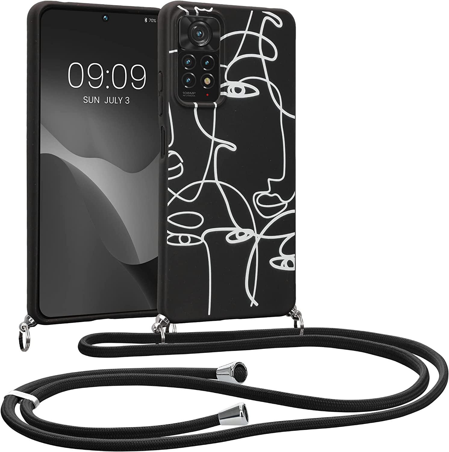 Kalibri Xiaomi Redmi Note 11 Pro / Note 11 Pro 5G Θήκη Σιλικόνης TPU με Λουράκι - Design Abstract Lines - Black / White - 58438.01