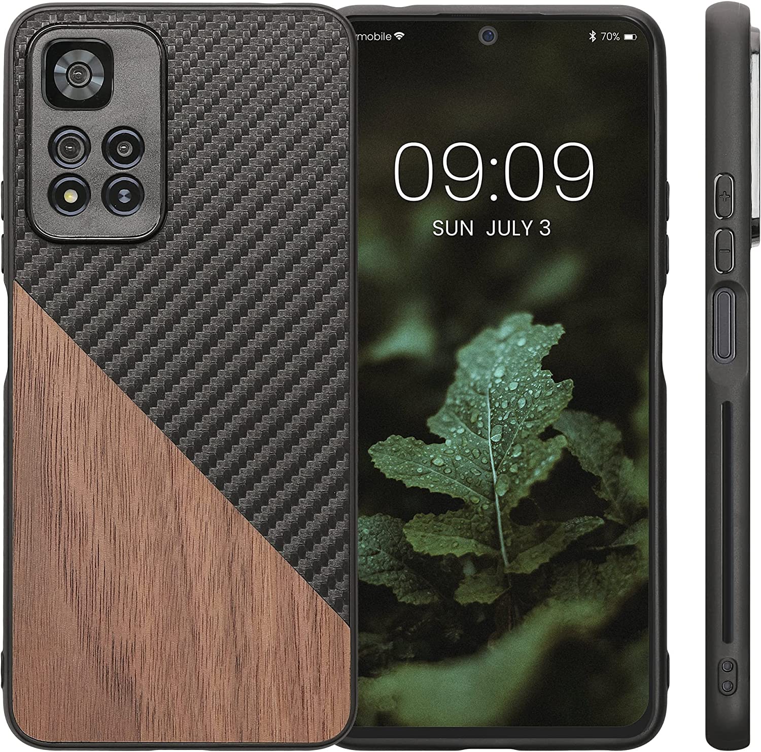 KW Xiaomi Redmi Note 11 Pro+ 5G Θήκη από Φυσικό Ξύλο και Carbon - Dark Brown / Black - 58912.01