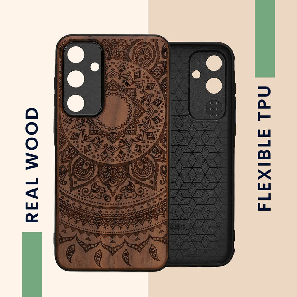 KW Samsung Galaxy A55 5G Θήκη από Φυσικό Ξύλο - Design Indian Sun - Dark Brown