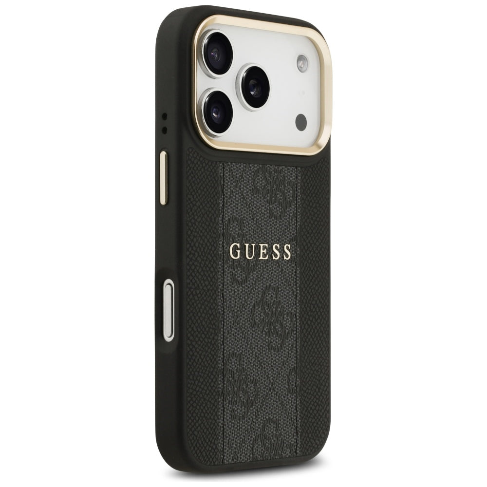 Guess iPhone 17 Pro - 4G Stripe MagSafe - Θήκη με Επένδυση Συνθετικού Δέρματος - Black - GUHMP17LPG4SEMCK