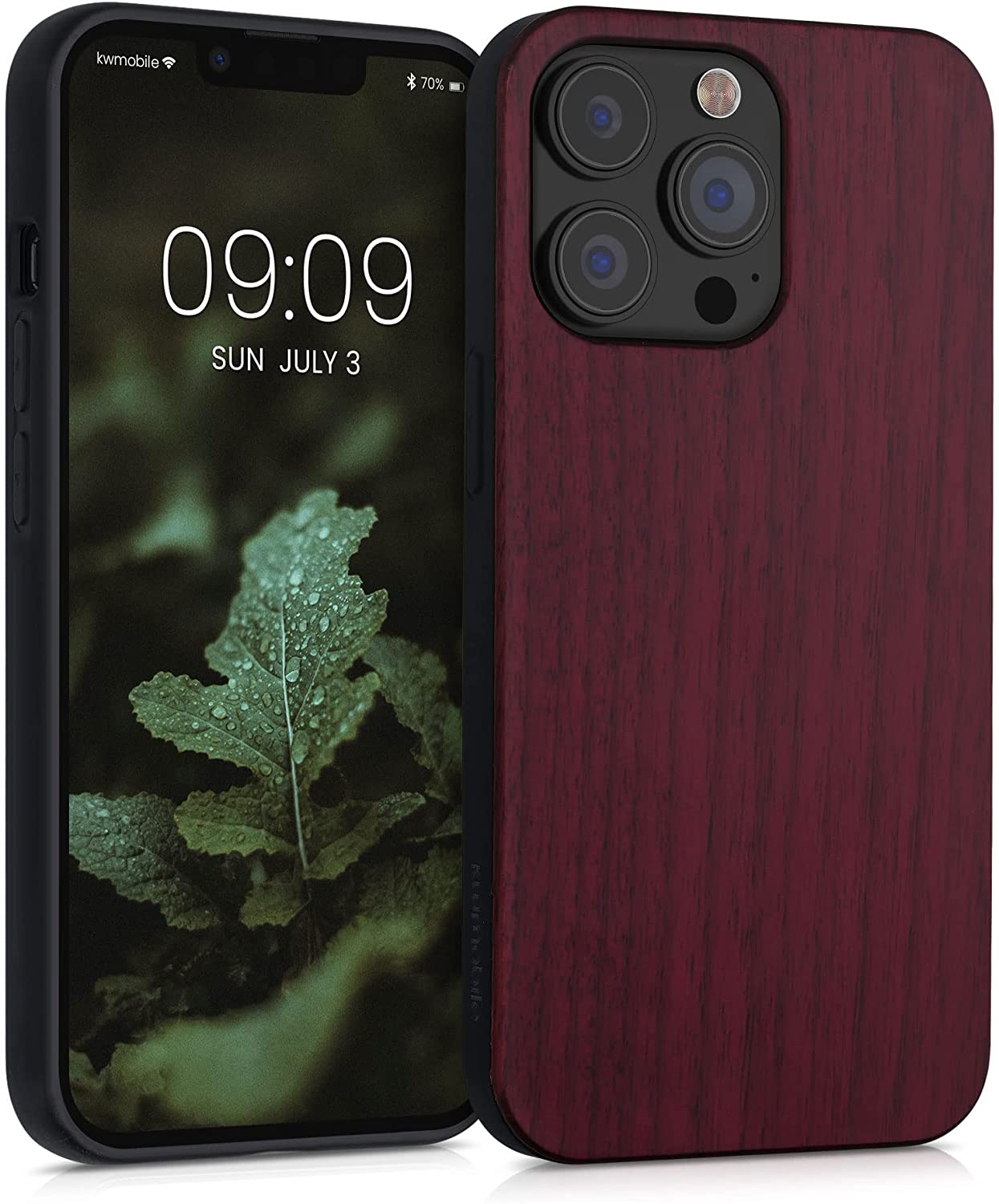 KW iPhone 13 Pro Θήκη από Φυσικό Ξύλο - Dark Red - 55968.20