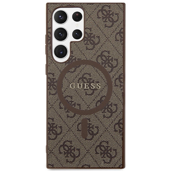 Guess Samsung Galaxy S24 Ultra - 4G Collection Leather Metal Logo MagSafe Θήκη με Επένδυση Συνθετικού Δέρματος και MagSafe - Brown - GUHMS24LG4GFRW