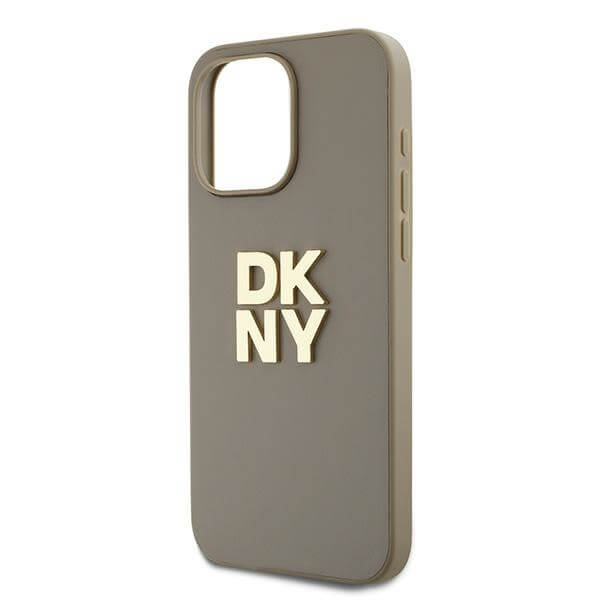 DKNY iPhone 15 Pro Max - Wrist Strap Stock Logo - Σκληρή Θήκη με Επένδυση Συνθετικού Δέρματος και Λουράκι - Beige