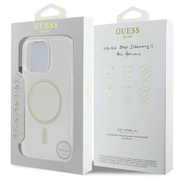 Guess iPhone 16 Pro Max - IML Glitter Circle Magsafe - Σκληρή Θήκη με Πλαίσιο Σιλικόνης - Διάφανη - GUHMP16XHFGERET