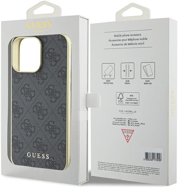 Guess iPhone 15 Pro Max - 4G Charms Collection Θήκη με Επένδυση Συνθετικού Δέρματος - Grey - GUHCP15XGF4GGR