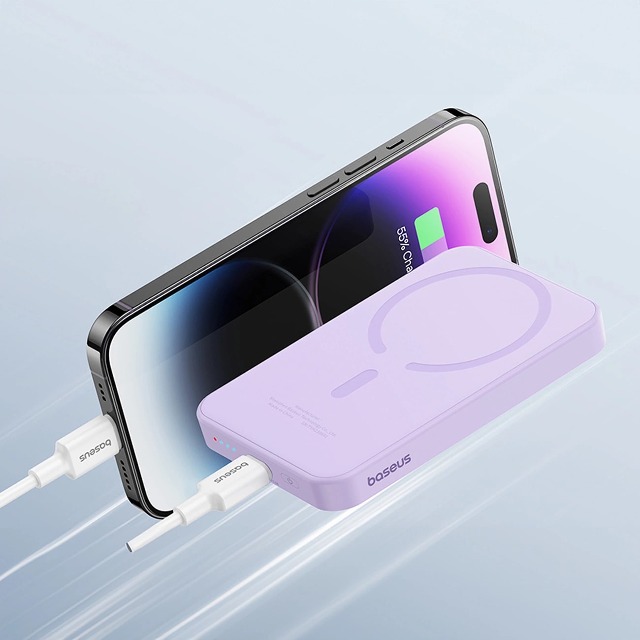 Baseus Magnetic Mini Ασύρματο MagSafe PowerBank 5000mAh 20W με Καλώδιο Type-C to Type-C - Purple - P10022107513-00