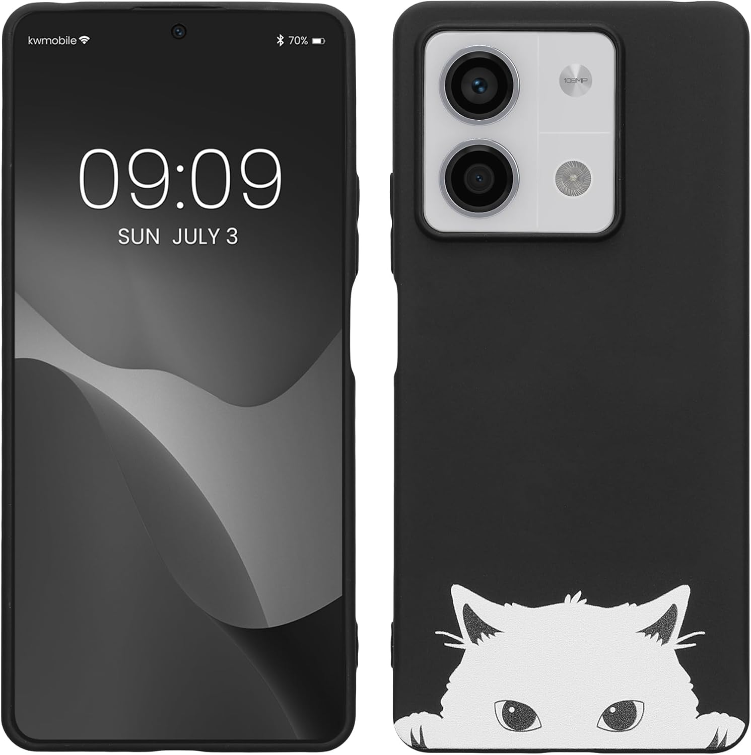 KW Xiaomi Redmi Note 13 5G Λεπτή Θήκη Σιλικόνης TPU - Design Curious Cat - Black / White