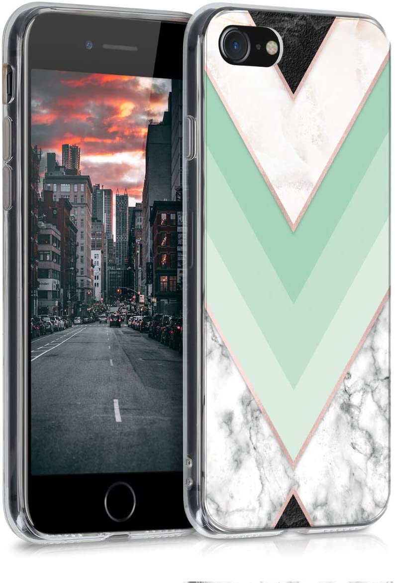 KW iPhone SE 2022 / SE 2020 / 7 / 8 Θήκη Σιλικόνης TPU Design Marble - Mint / Rose Gold / White - 51618.03