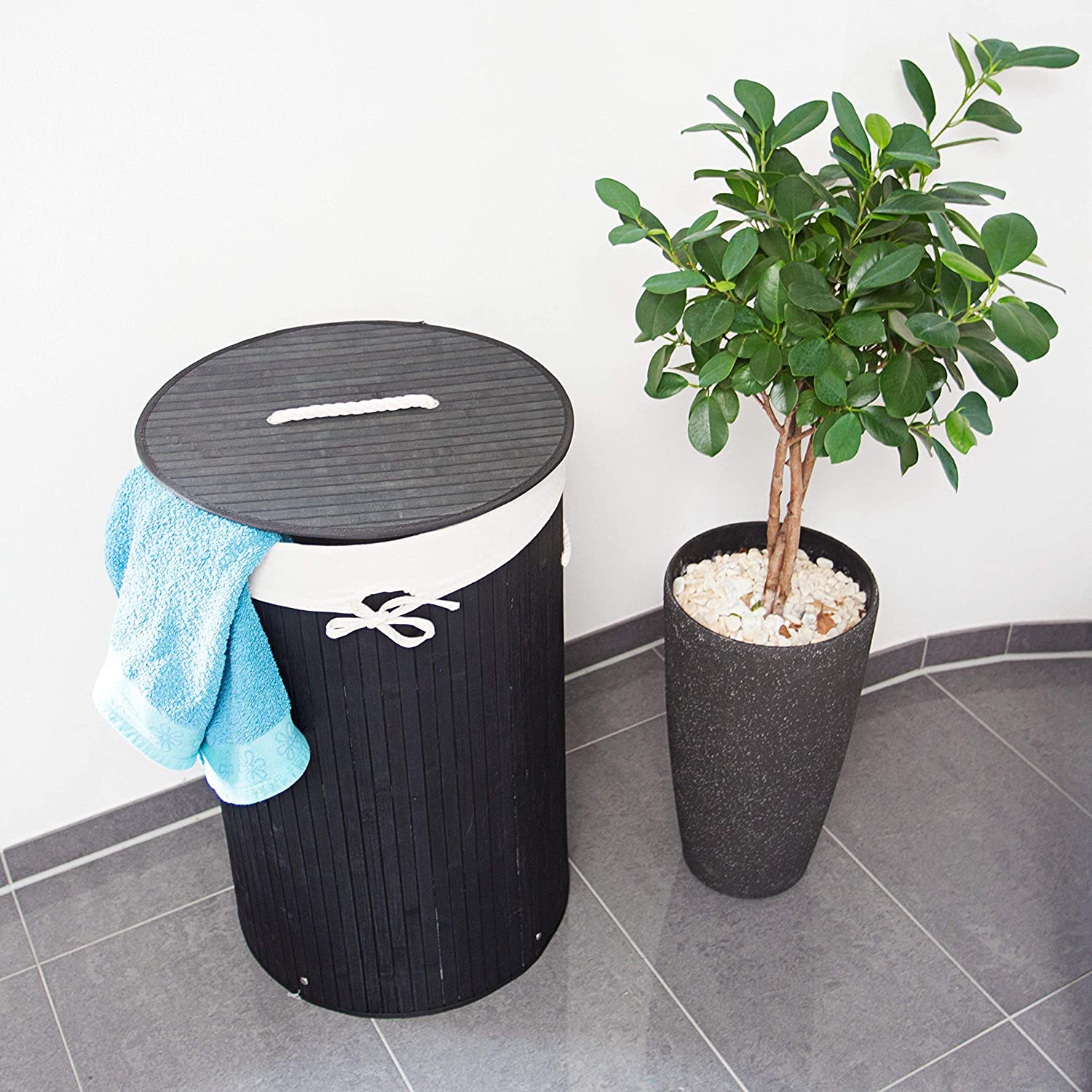 Relaxdays Καλάθι Απλύτων από Μπαμπού με Καπάκι - Black - 4052025046743