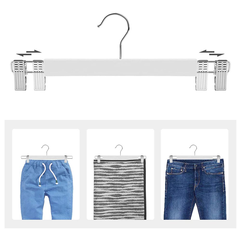 Songmics Σετ με 8 Ξύλινες Κρεμάστρες Παντελονιών με Pυθμιζόμενα Kλιπ - White - CRW009W01