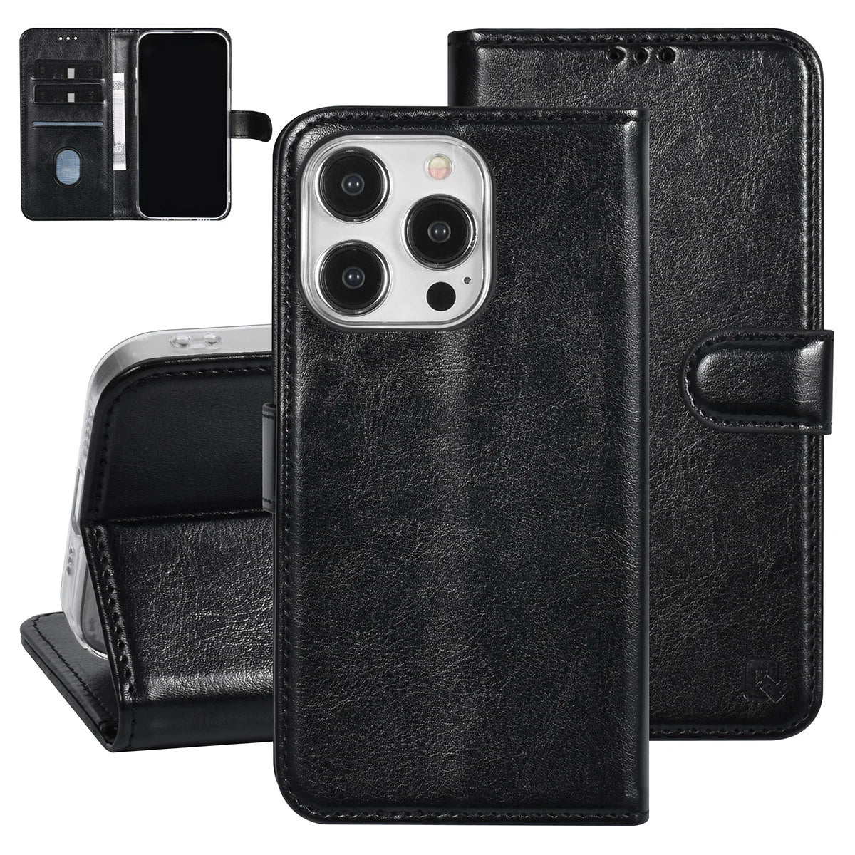 Tuniq iPhone 15 Pro - Θήκη Πορτοφόλι Stand από Δερματίνη - Μαύρη