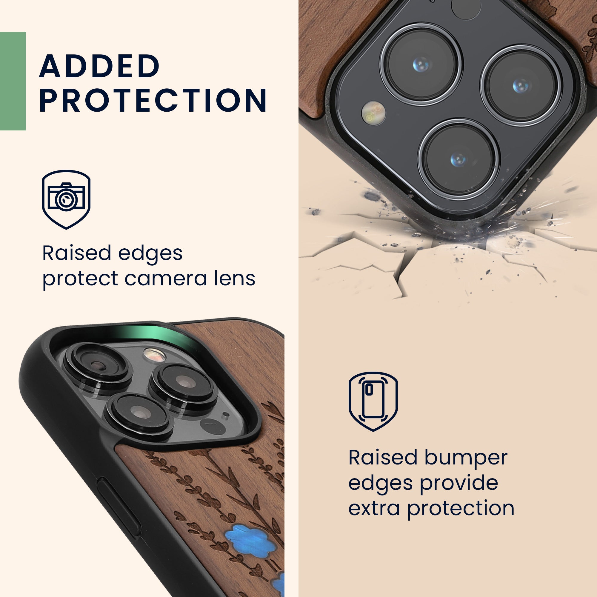 KW iPhone 15 Pro Θήκη από Φυσικό Ξύλο - Design Wild Flowers Pearl - Dark Brown