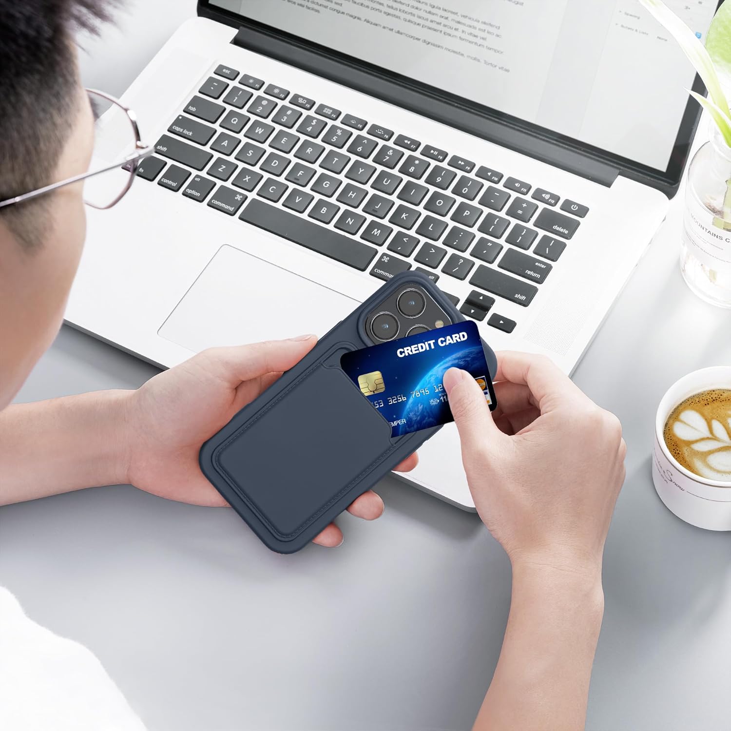 KW iPhone 16 Pro Θήκη Σιλικόνης TPU με Υποδοχή για Κάρτα - Dark Blue